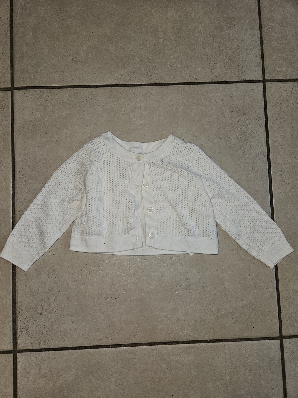 GAP White Open-Knit Cropped Button Cardigan